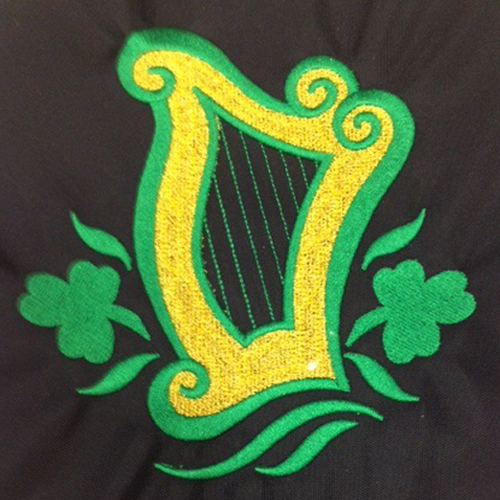 Embroidery – Celtic Harp with Shamrocks